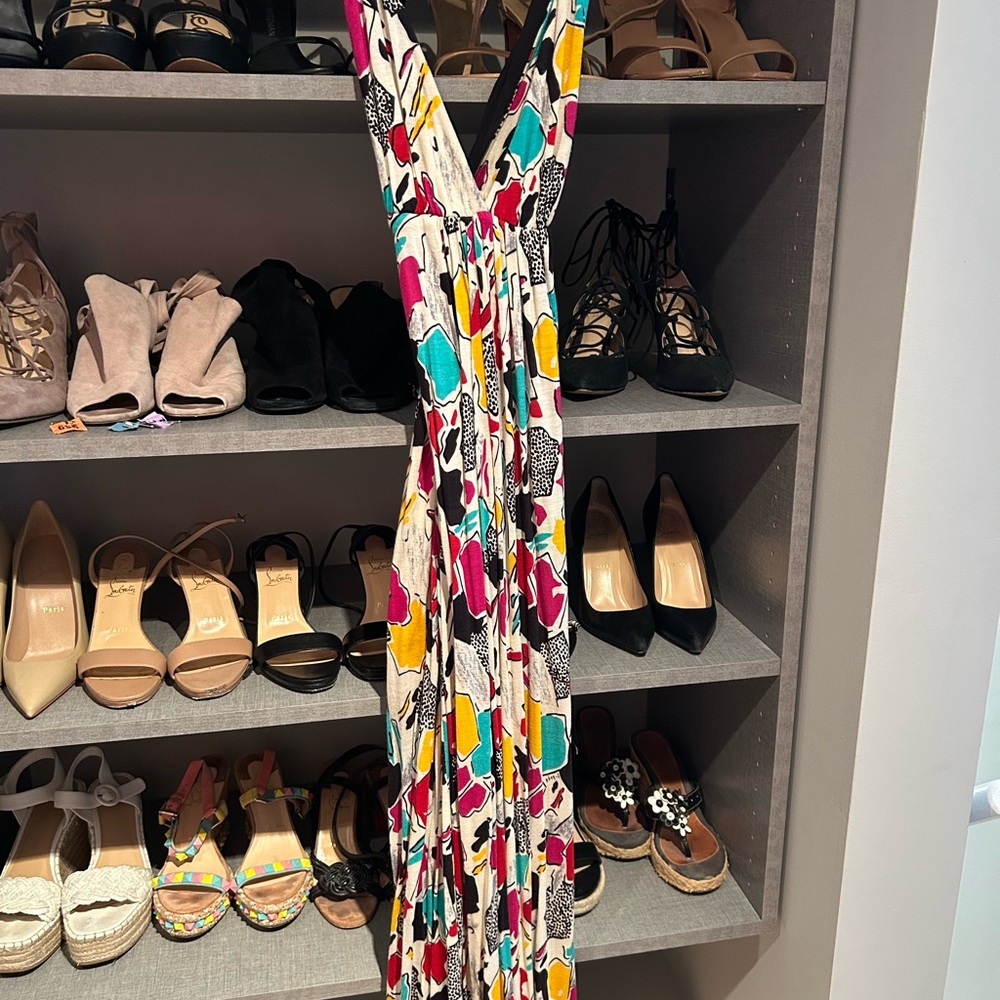 T-Bags Red and Yellow V-Neck Sleeveless Maxi Dress